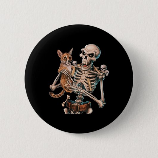 スケルトンHolding A Catスカル子猫ハロウィーンメンズW 缶バッジ (正面)