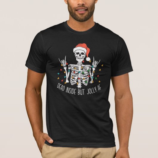 スケルトンSanta Dead Inside But すてき AF おもしろい Tシャツ (正面)