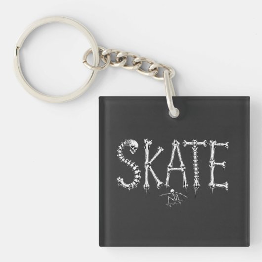 スケルトンSKATEホラー デザイン キーホルダー (正面)