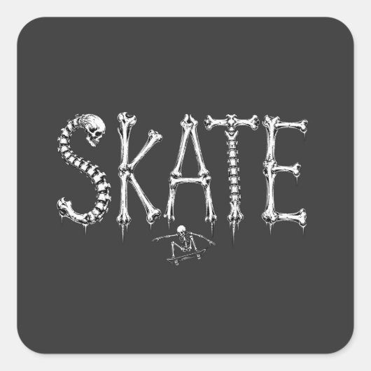 スケルトンSKATEホラー デザイン スクエアシール (正面)