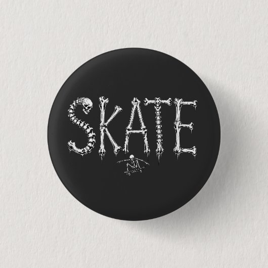 スケルトンSKATEホラー デザイン 缶バッジ (正面)