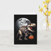 スケルトンTレックス恐竜面白いハロウィンカボボ カード (黄色い花)