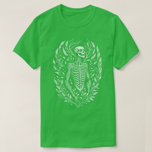 スケルトンthe woodcut tattooスタイル tシャツ (デザイン正面)