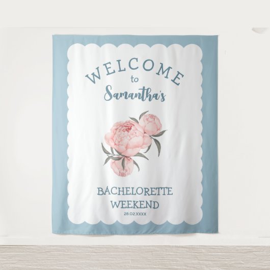 スケロップエッジ フローラル ピンク ブライズメイド  タペストリー (正面)