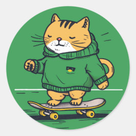 スケーおもしろいボード上のキュートなスケートキャット ラウンドシール