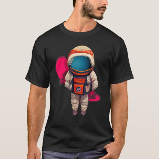 スケーカッコいいボード付き宇宙飛行士のポーズをとる Tシャツ (正面)