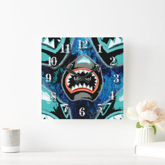 スケークマニアおもしろいマンガイラストレーション スクエア壁時計 (ホーム)