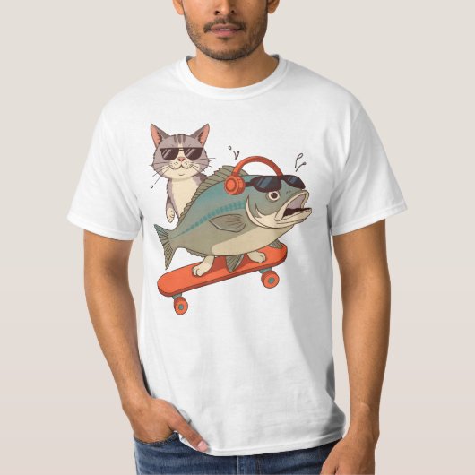 スケークールトボードの猫と鯉 – Sunglasses & Hea Tシャツ (正面)