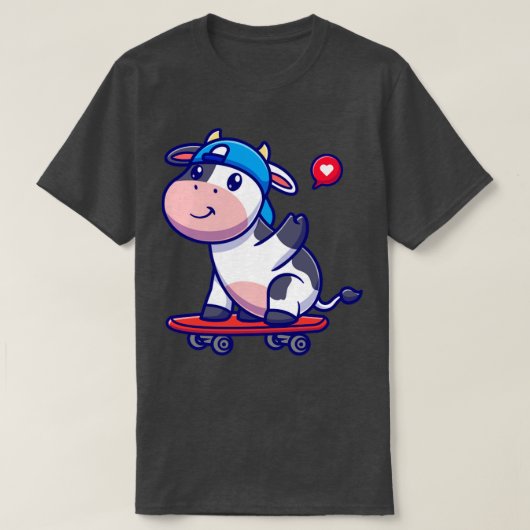 スケークールボード漫画を持つ牛 Tシャツ (デザイン正面)