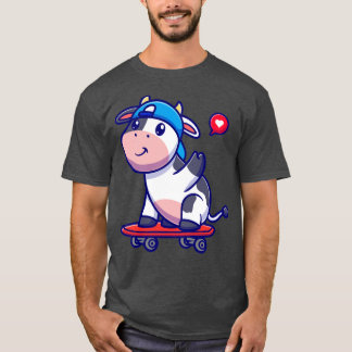 スケークールボード漫画を持つ牛 Tシャツ