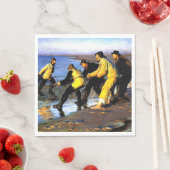 スケーゲンの北ビーチで網を引く漁師 スタンダードランチョンナプキン (インサイチュ)