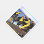 スケーゲンの北ビーチで網を引く漁師 スタンダードランチョンナプキン (角)