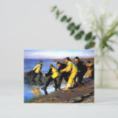 スケーゲンの北ビーチで網を引く漁師 ポストカード (スタンド正面)