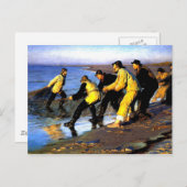 スケーゲンの北ビーチで網を引く漁師 ポストカード (正面/裏面)