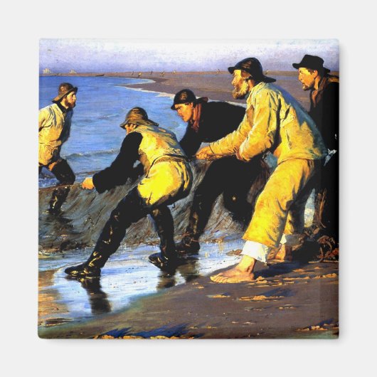 スケーゲンの北ビーチで網を引く漁師 マグネット (正面)