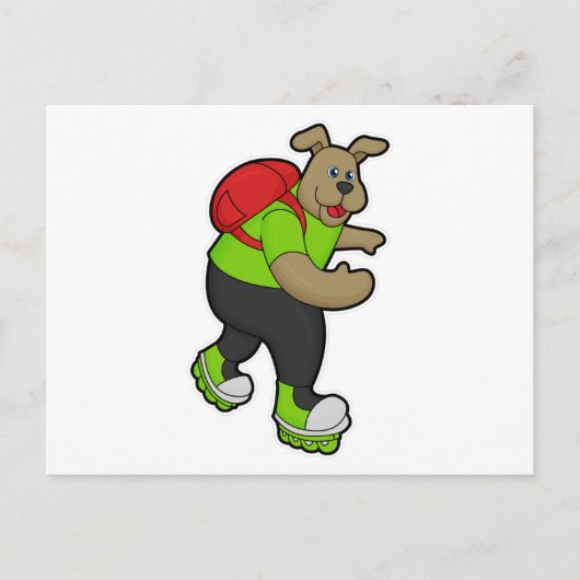 スケーターとしてインラインスケートとバックパックを背負った犬 ポストカード (正面)