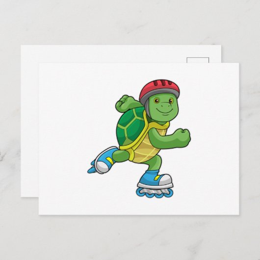 スケーターとしてインラインスケートとヘルメットをかぶったカメ ポストカード (正面/裏面)