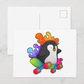 スケーターとしてスケートボードに乗るペンギン ポストカード (正面/裏面)