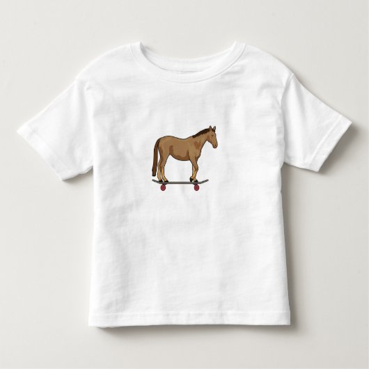 スケーターとしてスケートボードに乗る馬 トドラーTシャツ (正面)