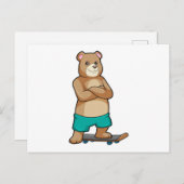 スケーターとしてベアとスケートボード ポストカード (正面/裏面)