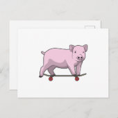 スケーターとして遊ぶ豚とスケートボード ポストカード (正面/裏面)