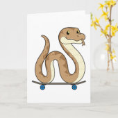 スケーターに扮した蛇とスケートボード カード (黄色い花)