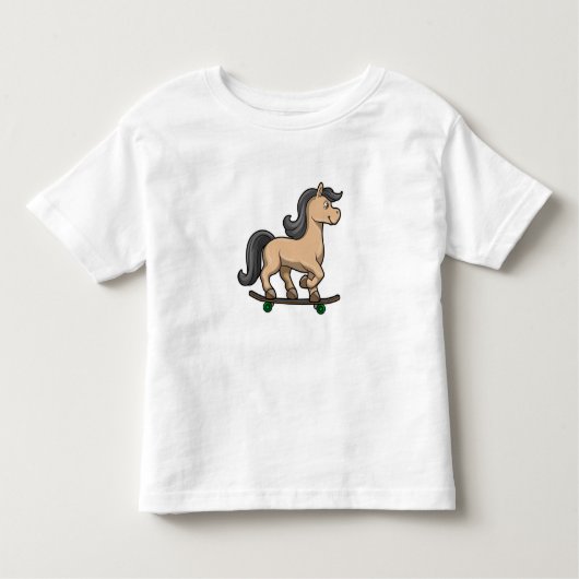 スケーターに扮した馬とスケートボード トドラーTシャツ (正面)