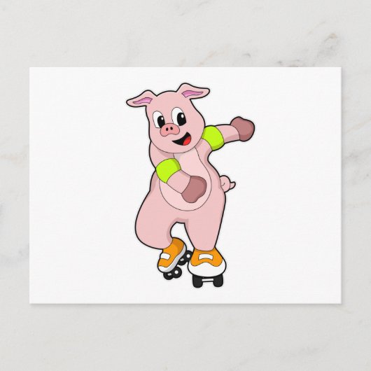 スケーターのような豚がインラインスケートを履く ポストカード (正面)