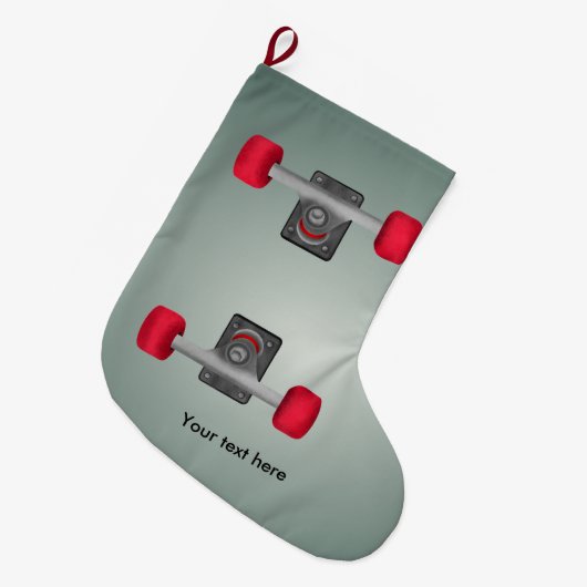 スケーターのスケートボードスケートボードの車輪とトラック ラージクリスマスストッキング (正面 (吊り時))