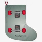 スケーターのスケートボードスケートボードの車輪とトラック ラージクリスマスストッキング (正面)