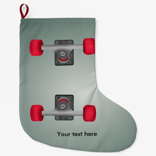 スケーターのスケートボードスケートボードの車輪とトラック ラージクリスマスストッキング (正面)
