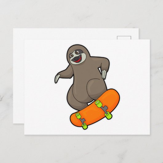 スケーターのナマケモノとスケートボード ポストカード (正面/裏面)