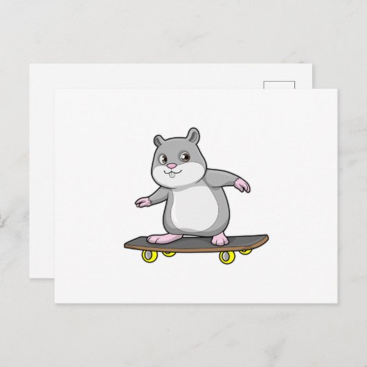 スケーターのハムスターとスケートボード ポストカード (正面/裏面)
