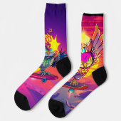 スケーターのフール – ネオンサンセットビベスとフクロウクールエナジー ソックス (左)