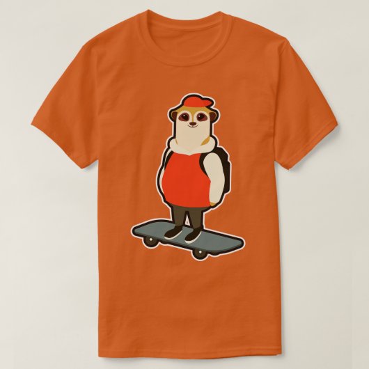 スケーターのミーアキャットとスケートボード2 Tシャツ (デザイン正面)