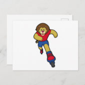 スケーターのライオン - インラインスケート付き ポストカード (正面/裏面)