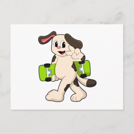 スケーターの犬とスケートボード ポストカード (正面)