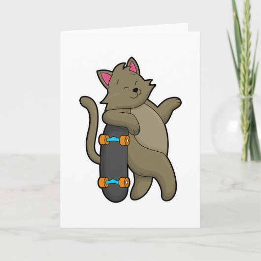 スケーターの猫とスケートボード カード (正面)