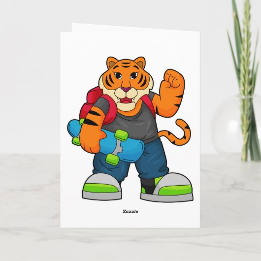 スケーターの虎とスケートボード カード (裏面)