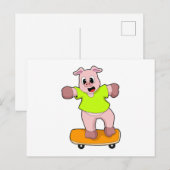 スケーターの豚がスケートボードに乗って ポストカード (正面/裏面)