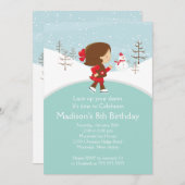 スケーターガールアイススケートで滑る誕生日パーティーの招待 招待状 (正面/裏面)