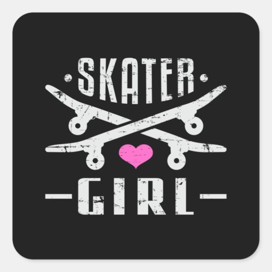 スケーターガールスケートボードスケートで滑るSk8スケートギフトアイディア スクエアシール (正面)