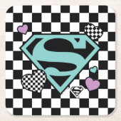 スケーターガールスーパーガールハートSシールド スクエアペーパーコースター (正面)