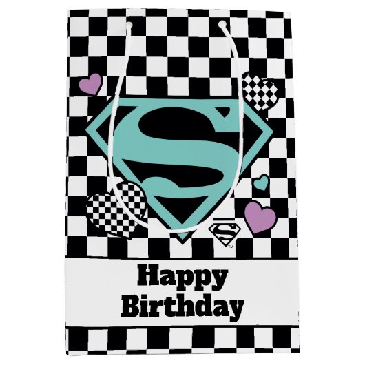 スケーターガールスーパーガールハートSシールド ミディアムペーパーバッグ (正面)