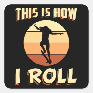 スケーターガールSk8スケートボードスケートで滑るレトロギフトアイディア スクエアシール