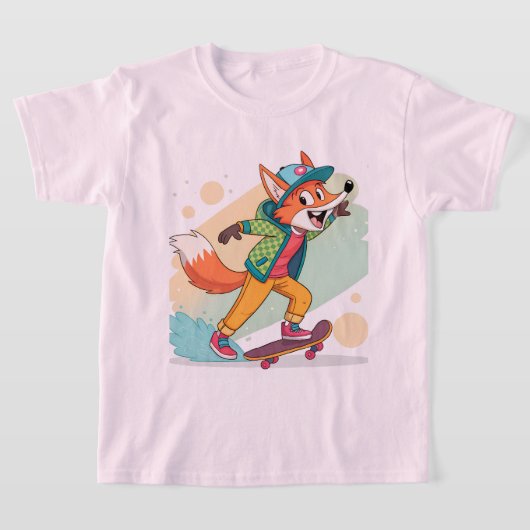 スケーターキツネキャラクターTシャツデザイン Tシャツ (レイダウン)