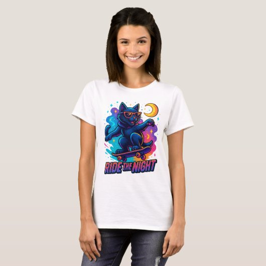 スケータークールキャットアーバン通りスタイル Tシャツ (正面フル)