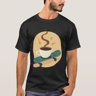 スケーターズブリュー | スケートボード上のラジカルコーヒーカップ Tシャツ