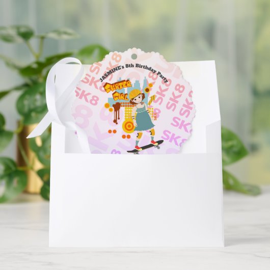 スケーターパークおもしろいガールバースデーパーティー オーナメントカード (封筒)