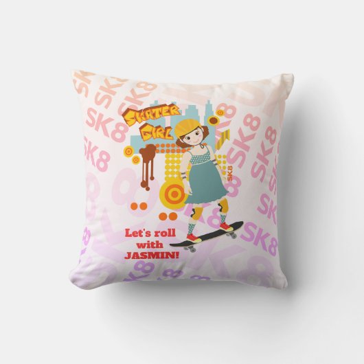 スケーターパークおもしろいガールバースデーパーティー クッション (正面)